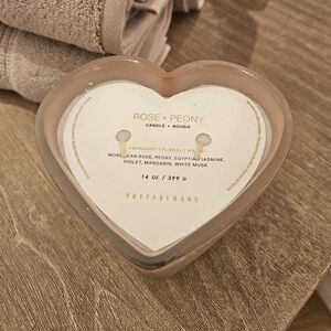 Pottery Barn Heart-Shaped Rose & Peony Candle